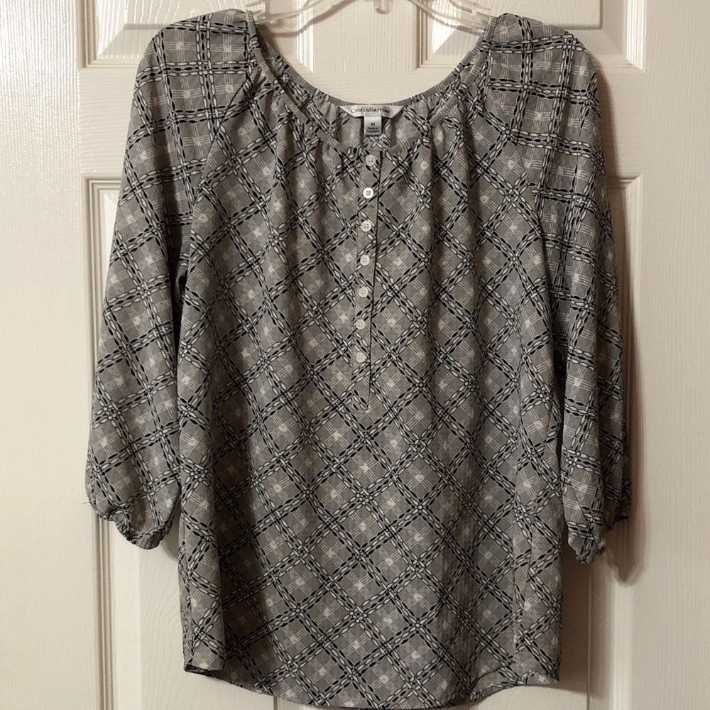 Croft & Barrow Black, Gray, and White Checkered Blouse Size Medium